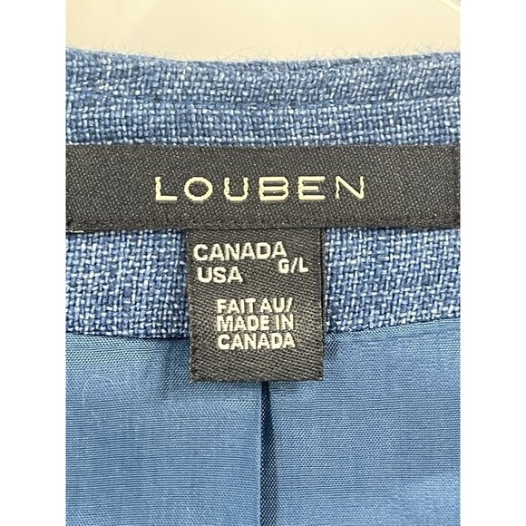 Louben Blue Unstructured Long Line Linen Jacket Open 3/4 Sleeves Sz Large - Picture 4 of 6
